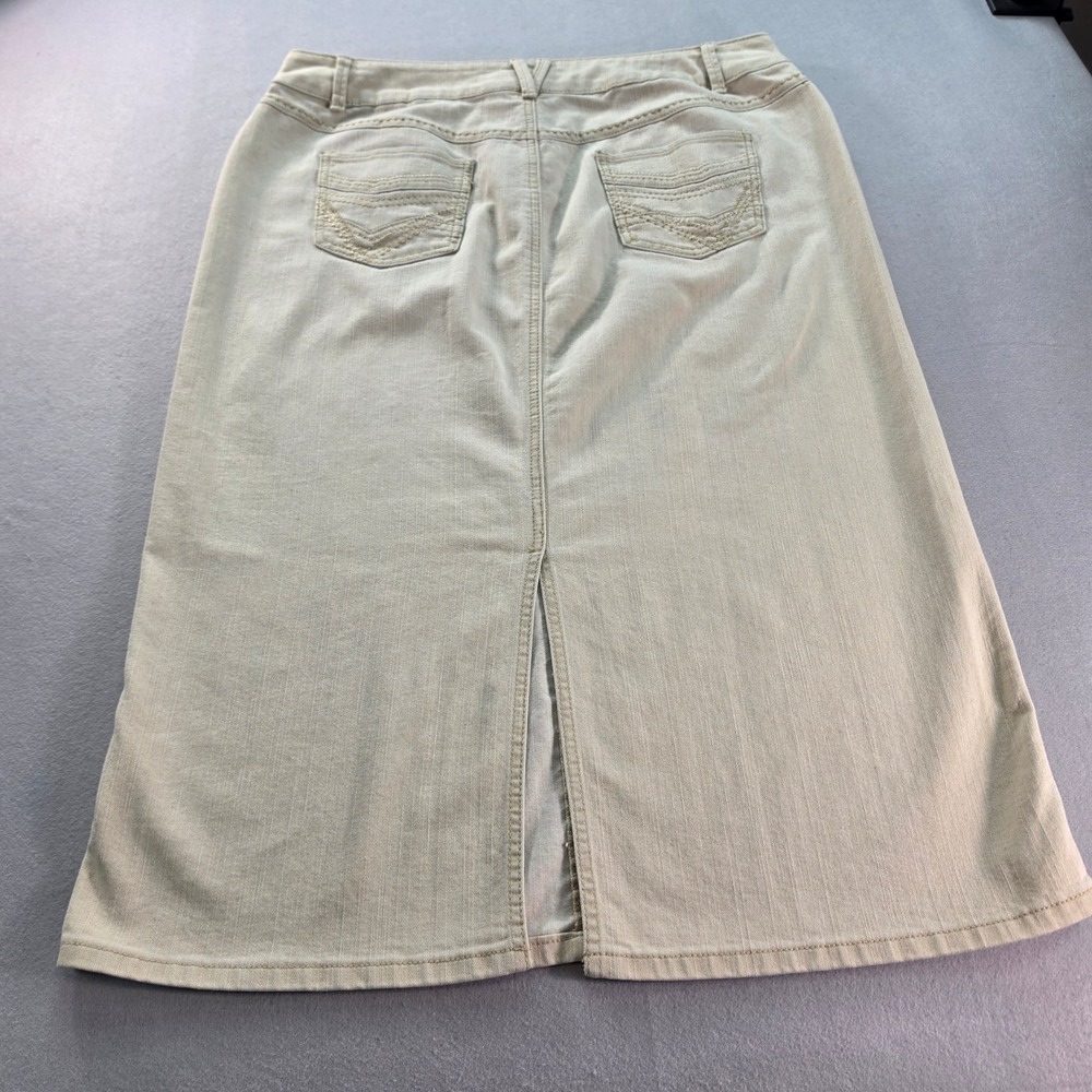 Christopher & Banks Khaki Tan Denim Maxi Skirt Womens 16 Stretch Long Straight - Picture 4 of 8